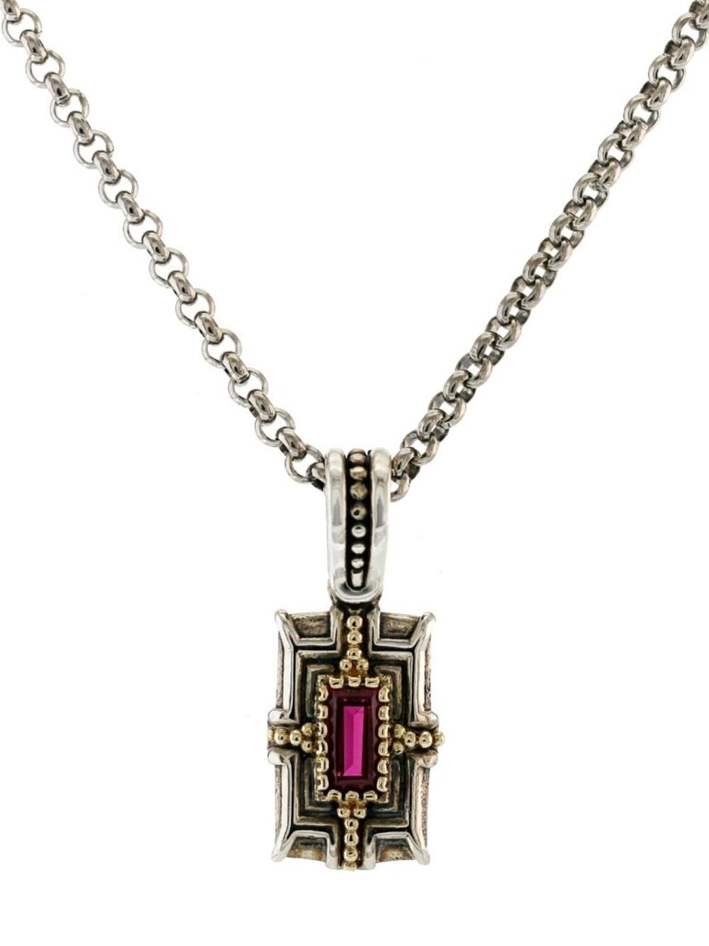 KONSTANTINO Sterling Silver 18K Gold Dome Corundum Pendant Necklace 18"